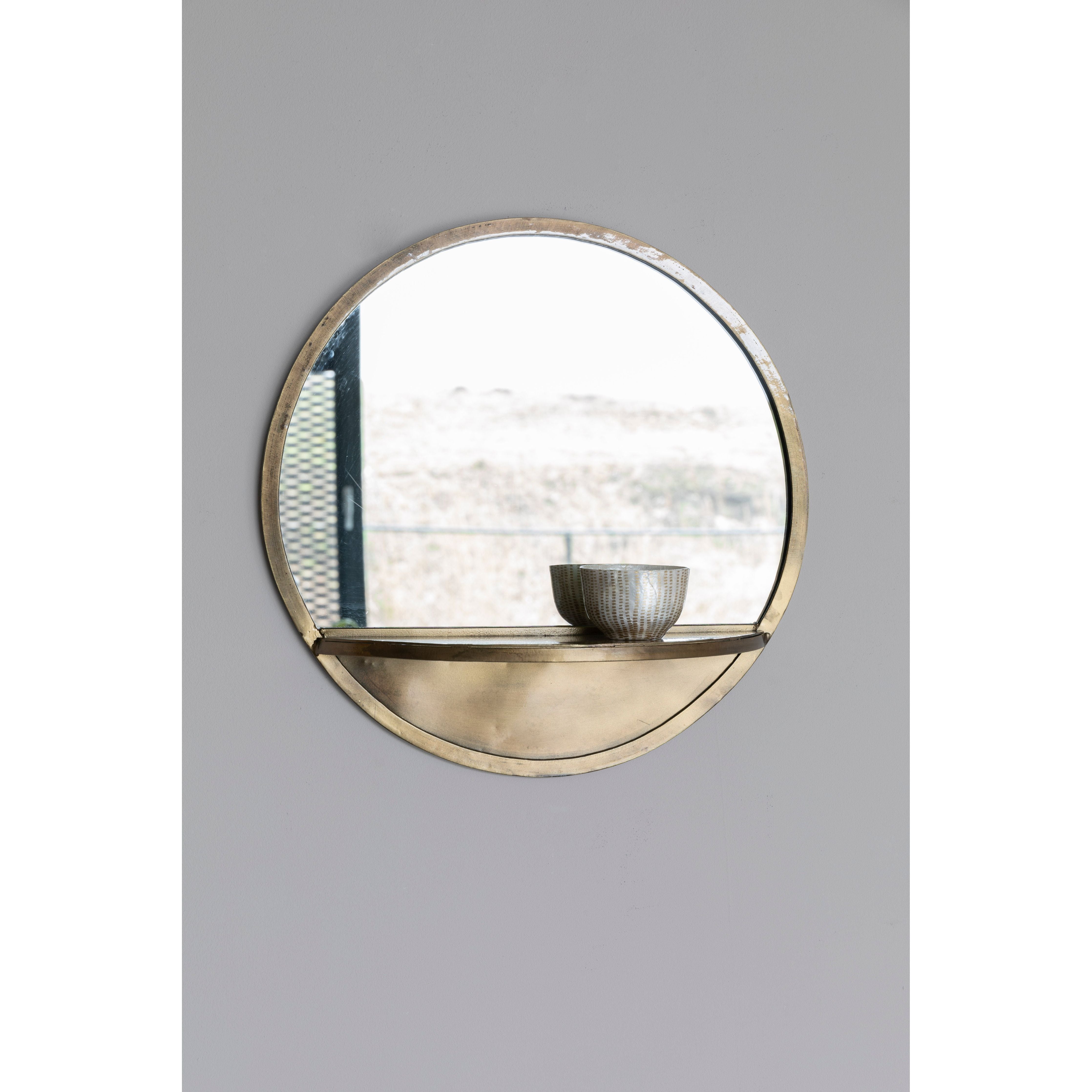 Mirror shelf feyza round brass