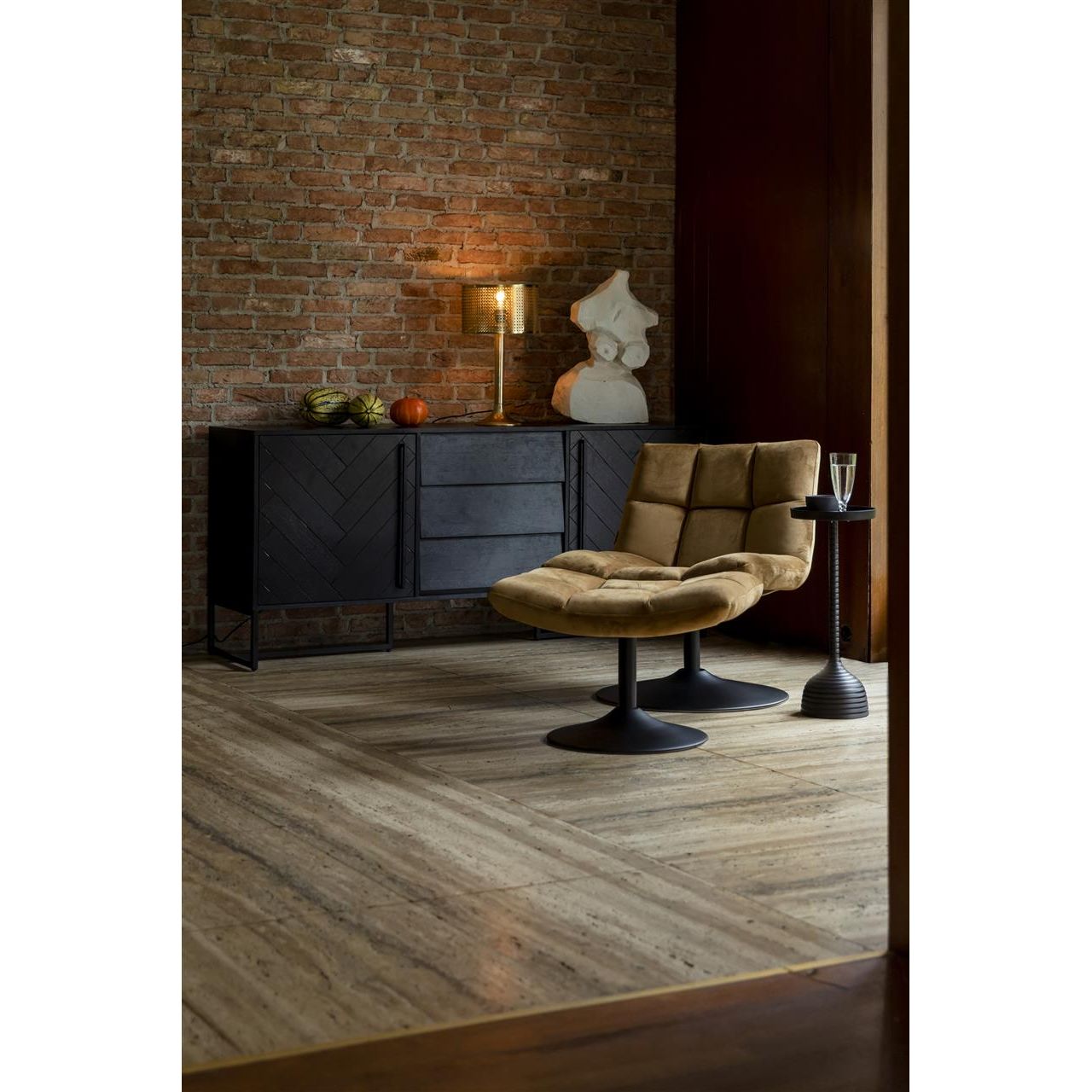 Fauteuil bar velvet golden brown