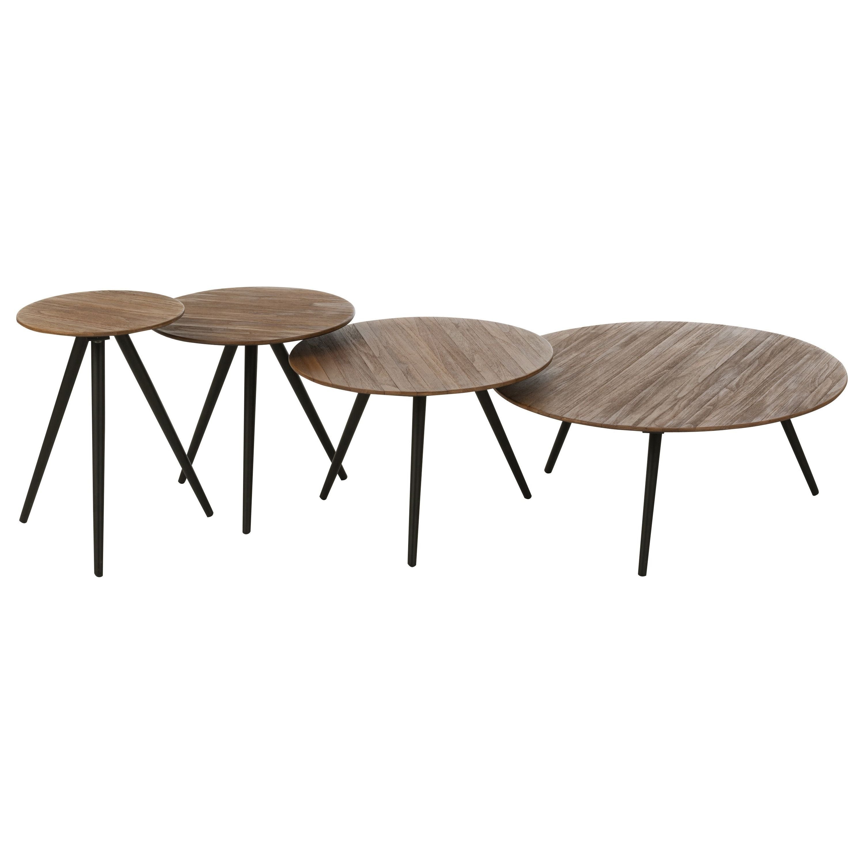 Set Of 4 Tables Round Recycled Teak Natural