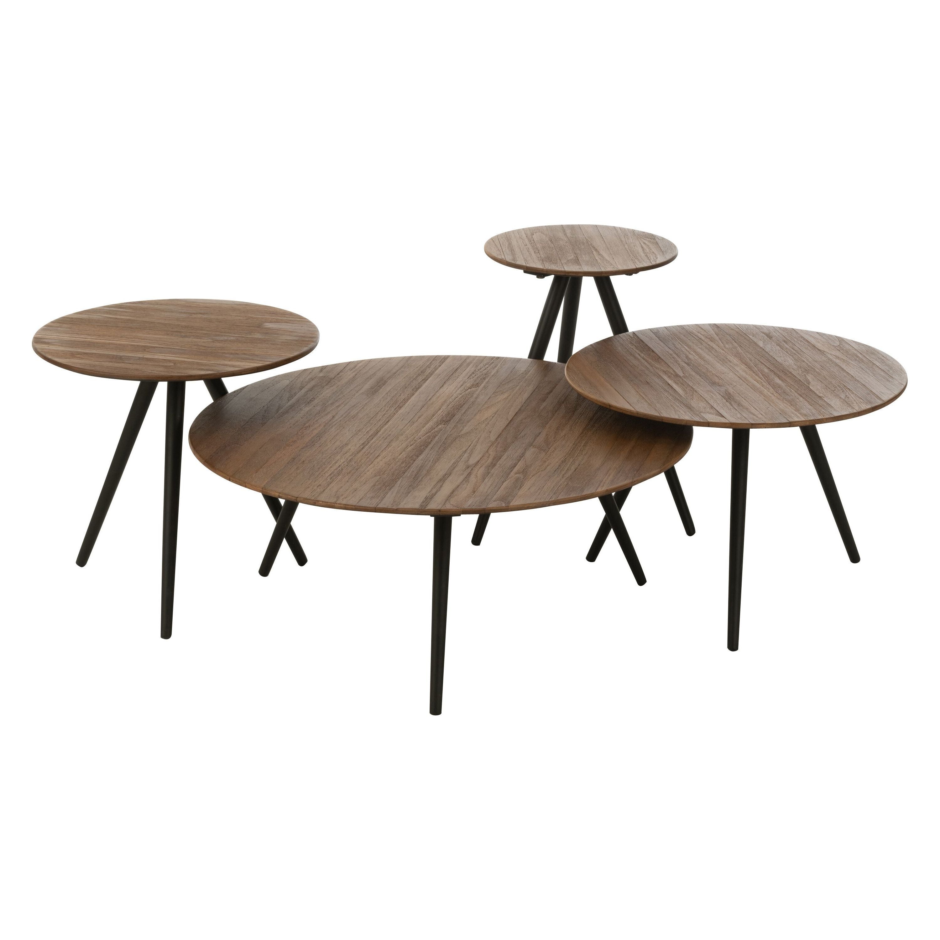 Set Of 4 Tables Round Recycled Teak Natural