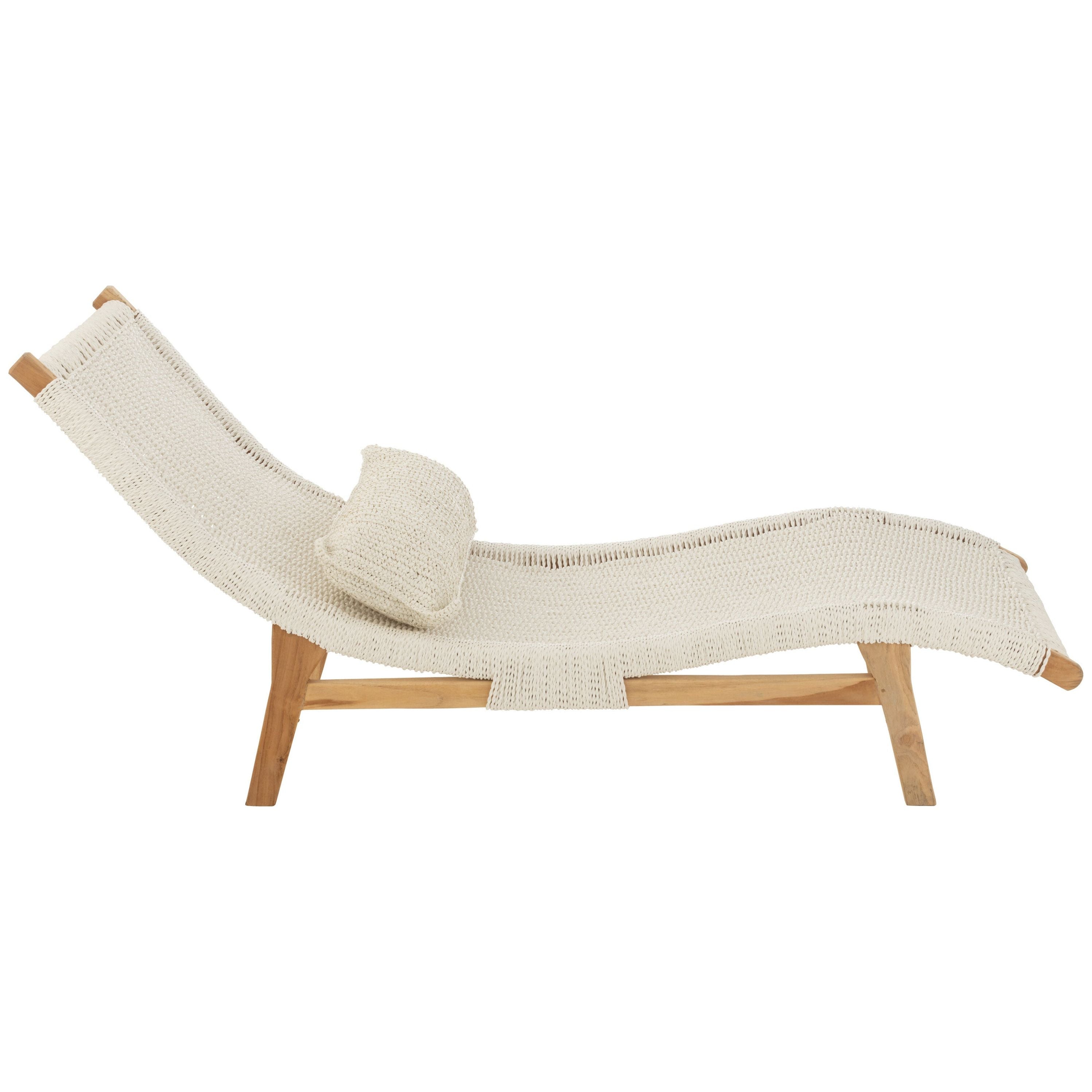 Lounger + cushion Woven Plastic/teak White