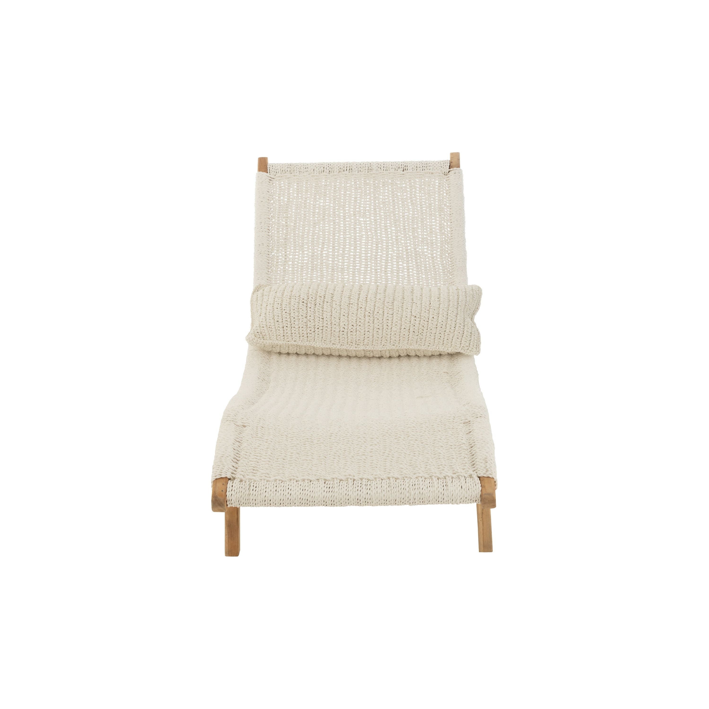 Lounger + cushion Woven Plastic/teak White