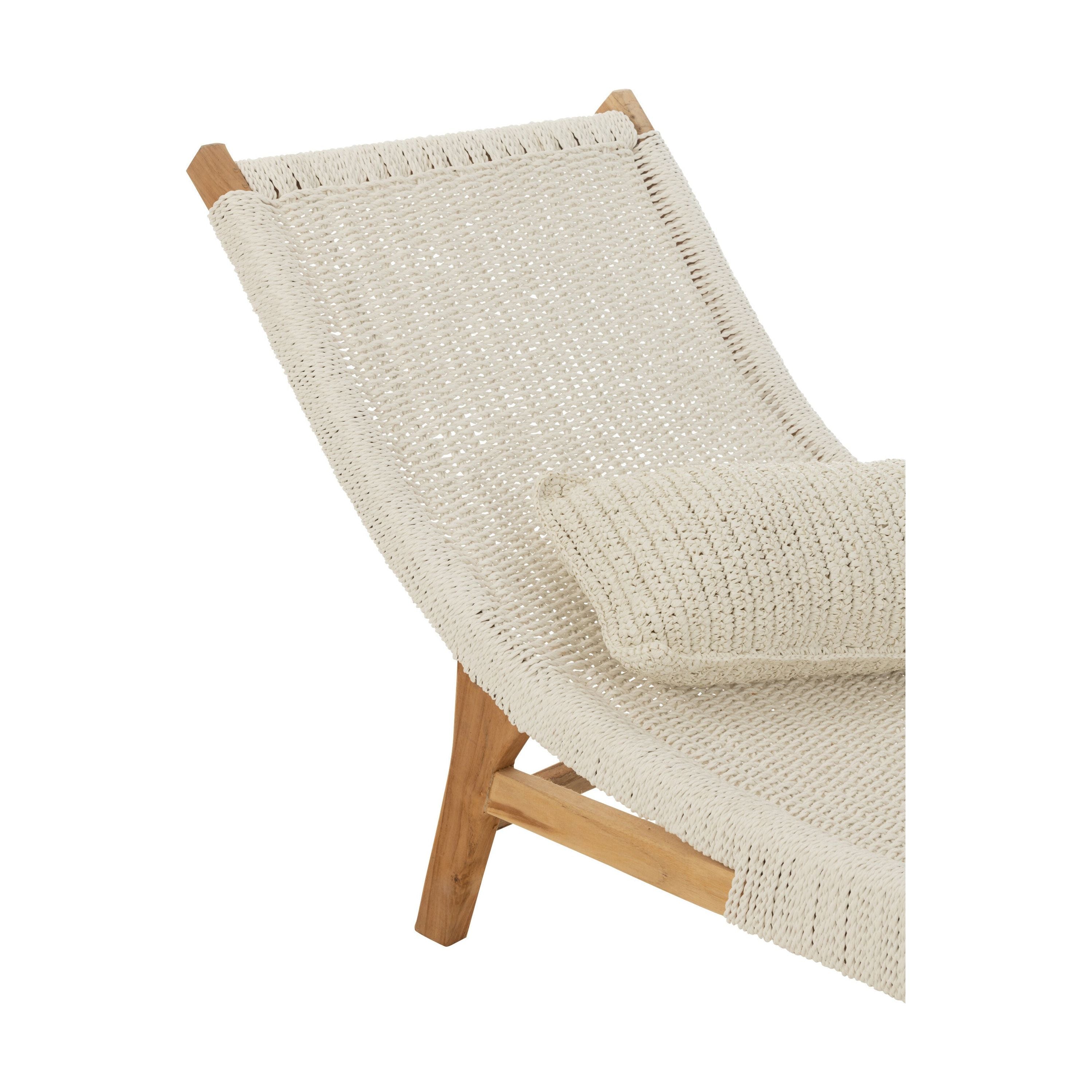 Lounger + cushion Woven Plastic/teak White