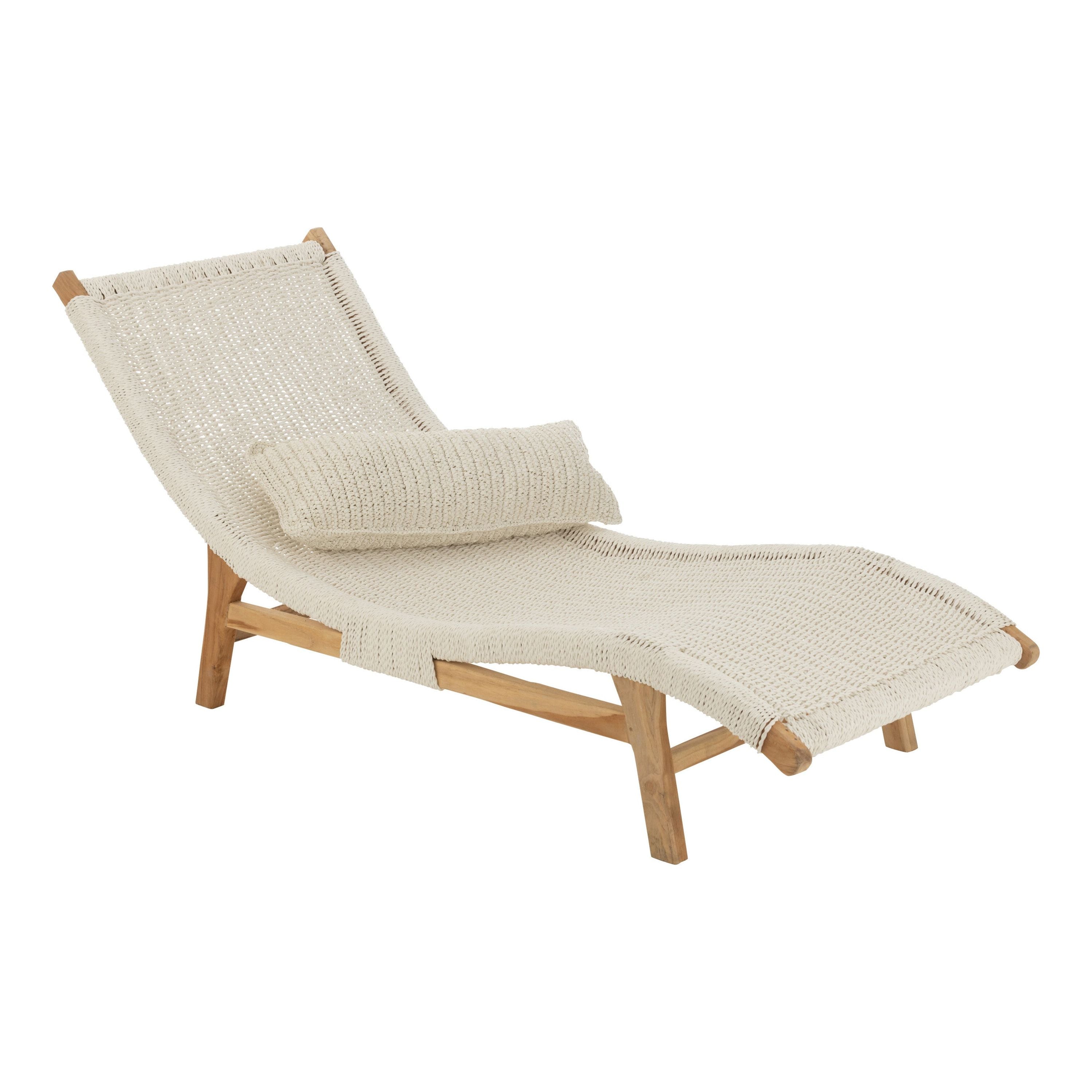 Lounger + cushion Woven Plastic/teak White