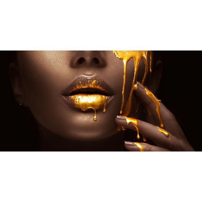 Golden Lips | Glasschilderij 160x80cm