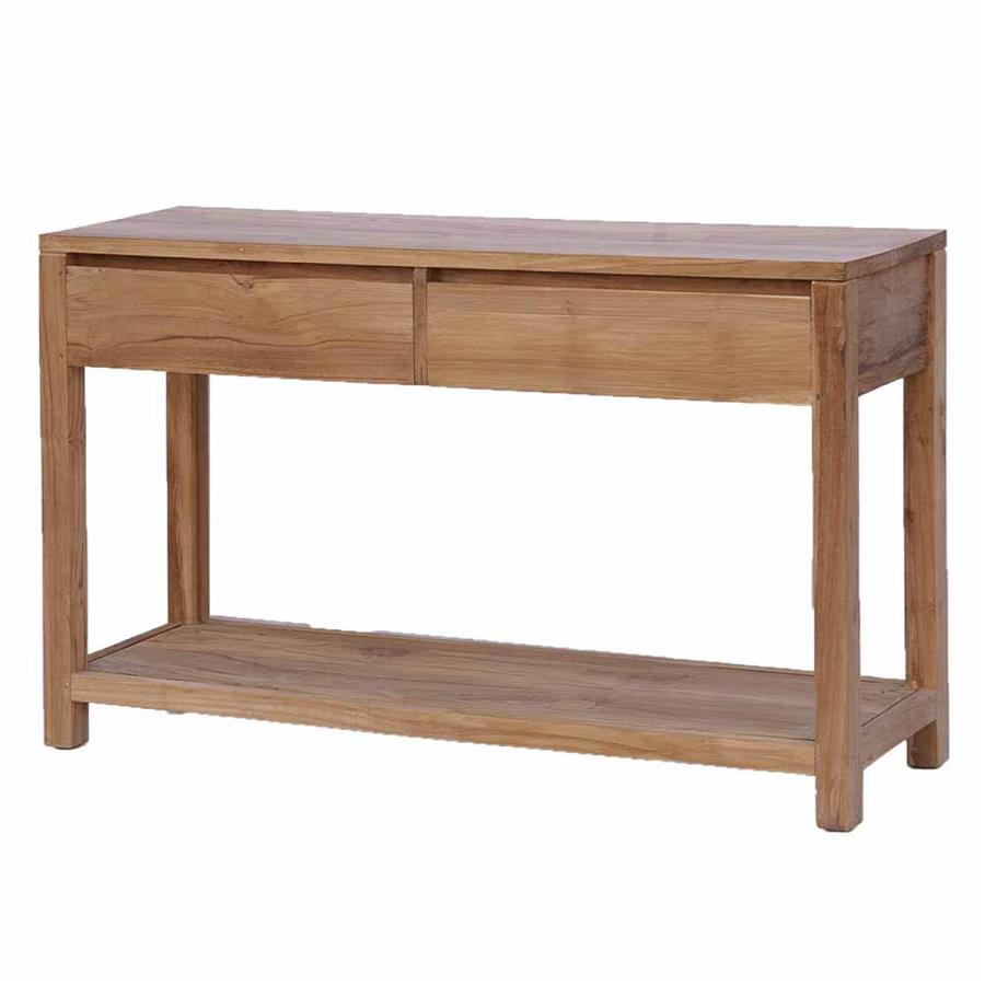 Corona Wall table with 2 drawers | Teak wood | Brown