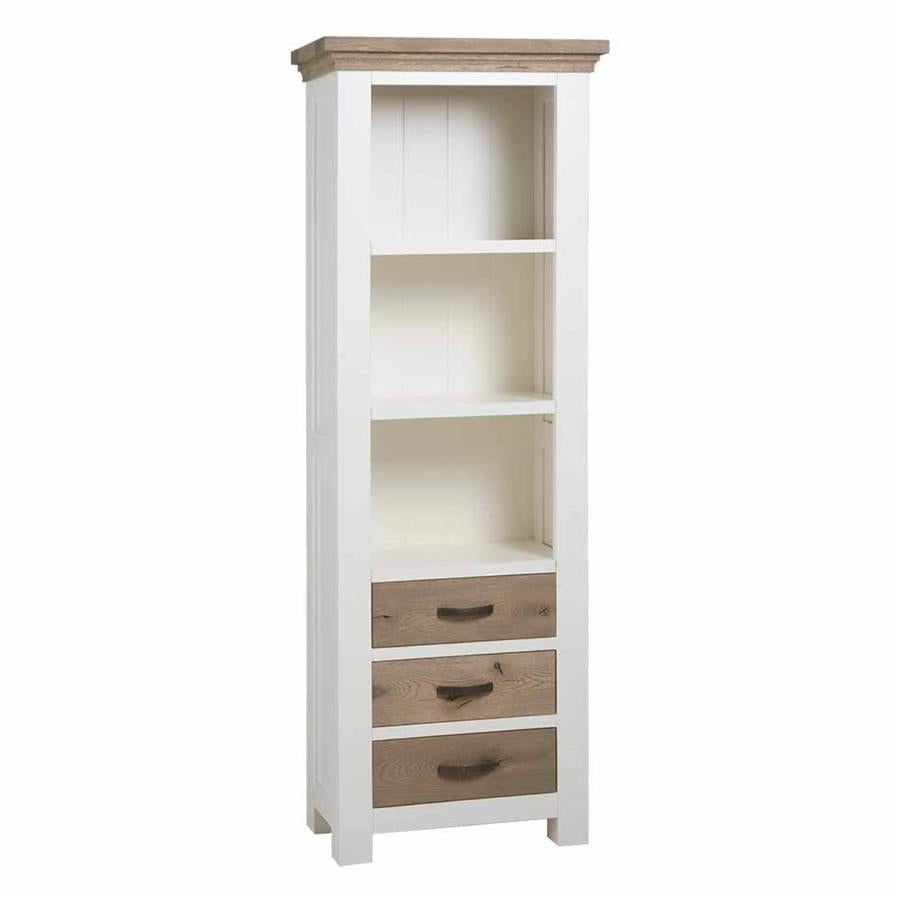 Parma Bookcase with 3 drawers | Oak and pine wood | White