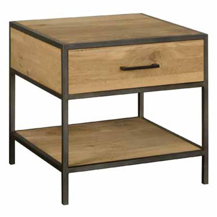 Luna Side table with 1 drawer | Veneered oak | Brown