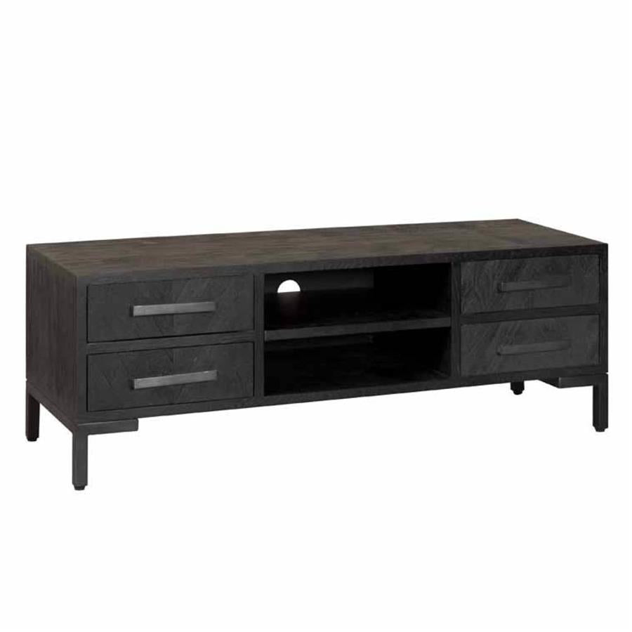 Ziano TV cabinet with 4 drawers | Recycled wood | Black