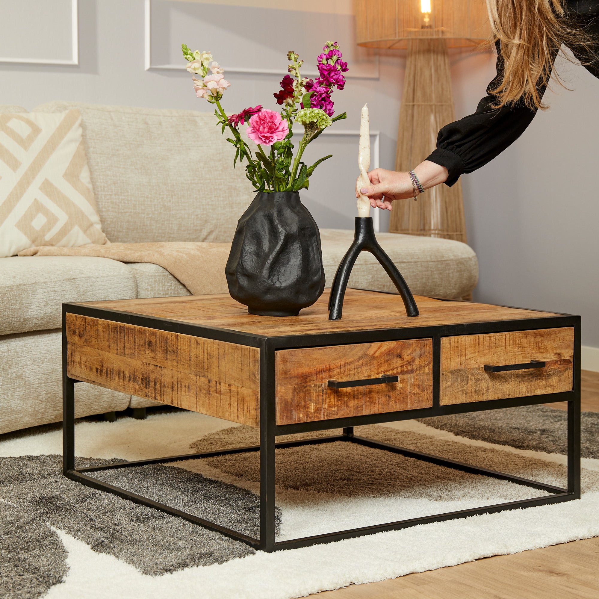 Coffee table Natural | Denver | square | Mango wood | 80x80