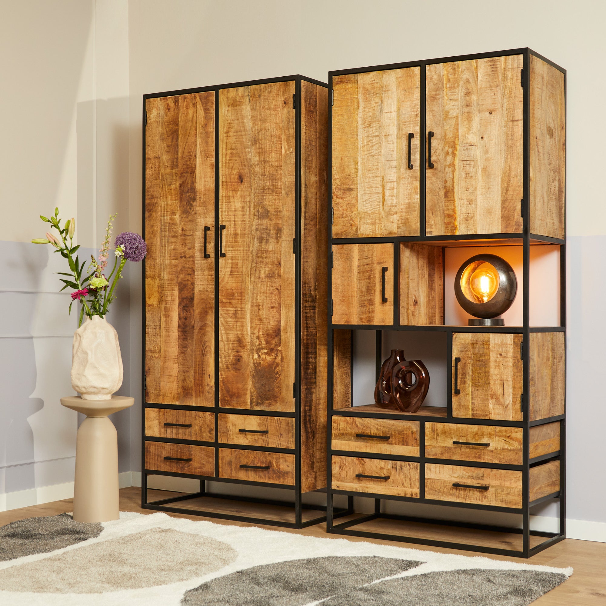Cabinet Natural | Denver | Mango wood | 90 x 90 x 200(h) cm