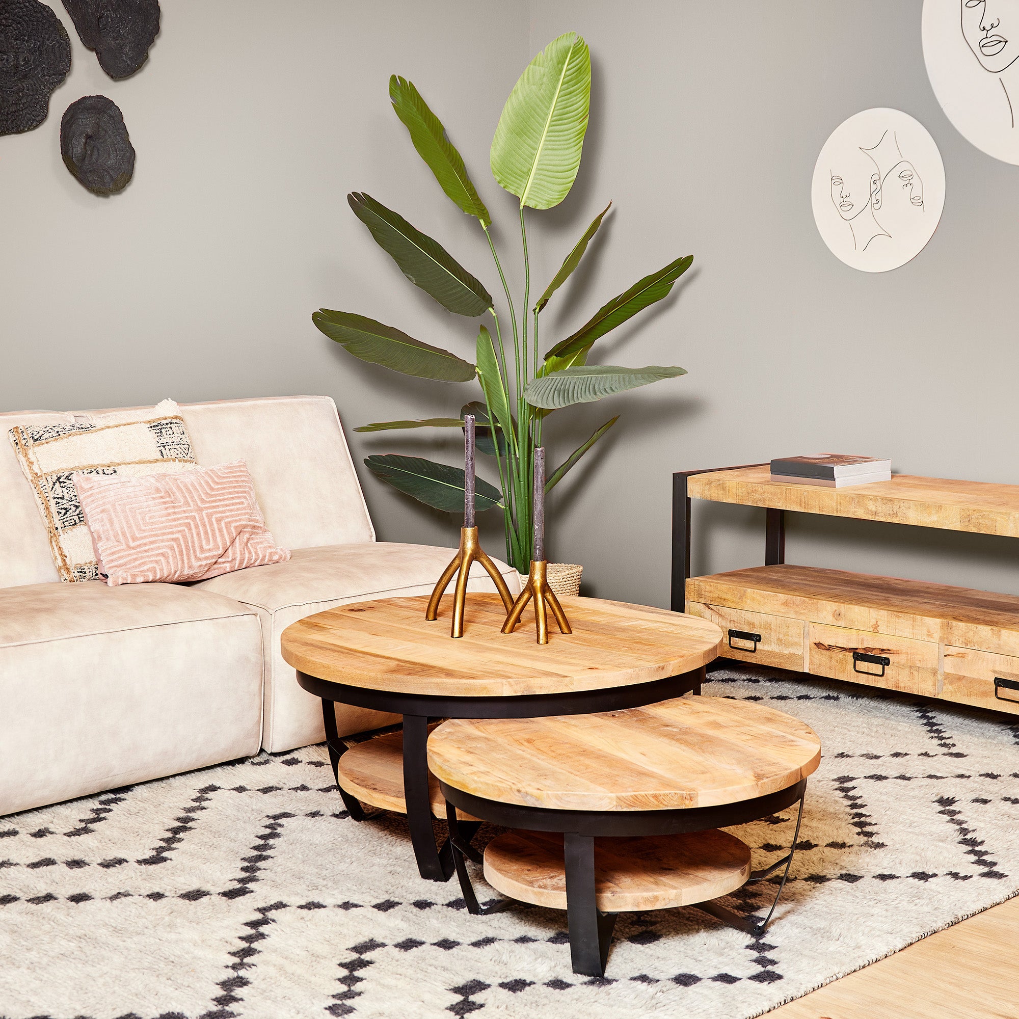 Coffee table Natural | Paras | round | Mango wood | 35(h) x Ø70