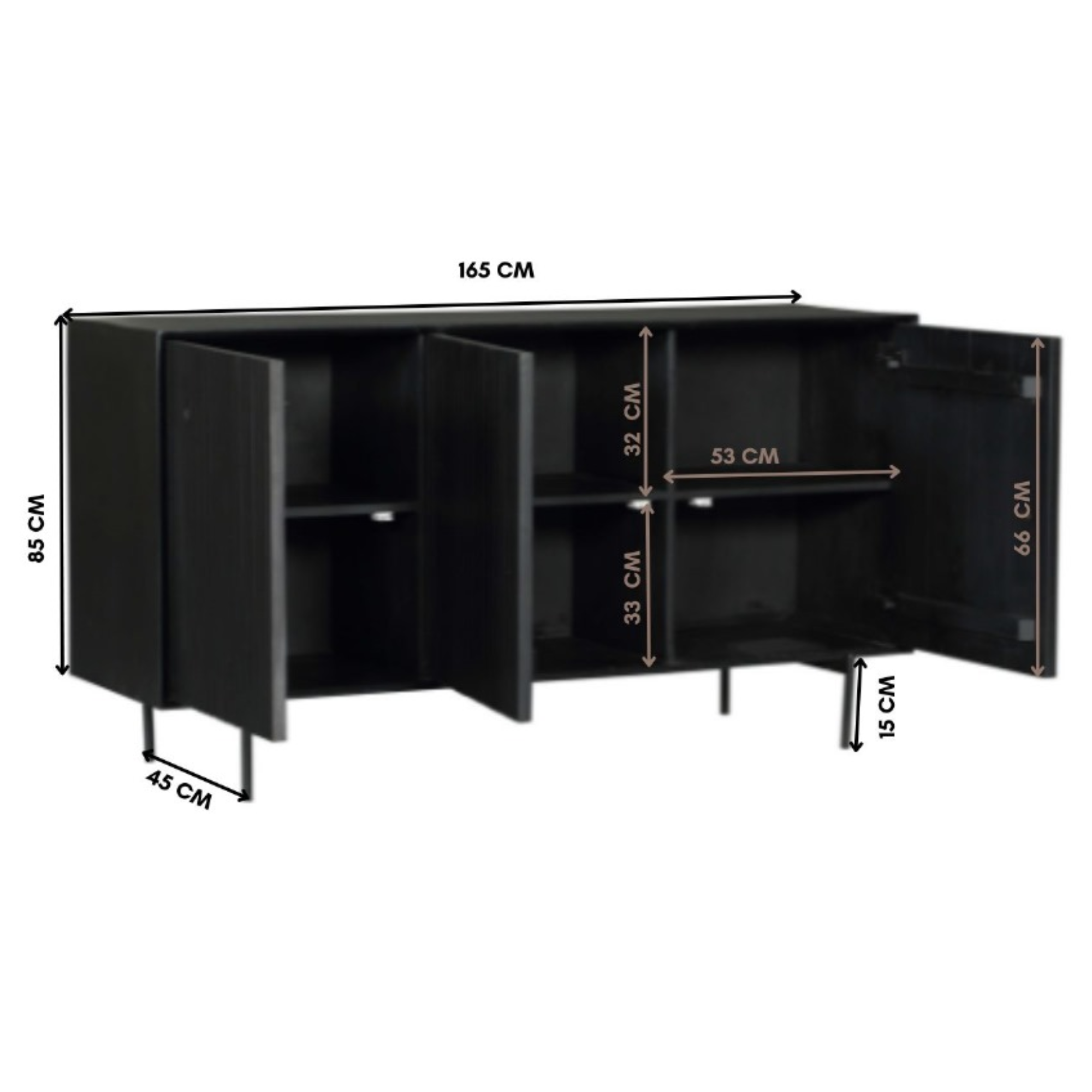 Dressoir Madison Black | 165 cm