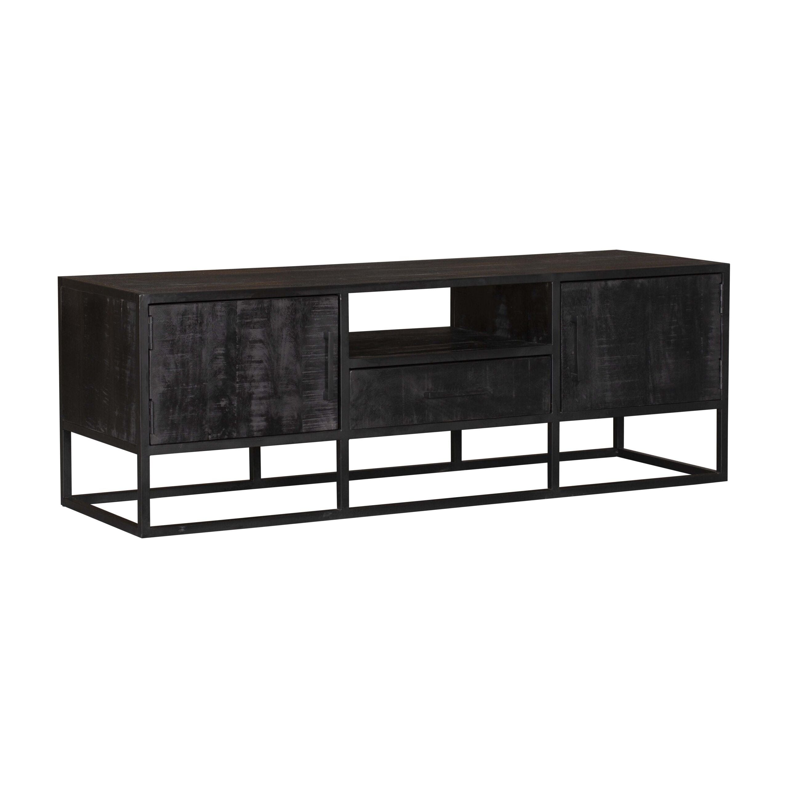 TV-meubel Denver Black 145 cm | Mangohout en staal