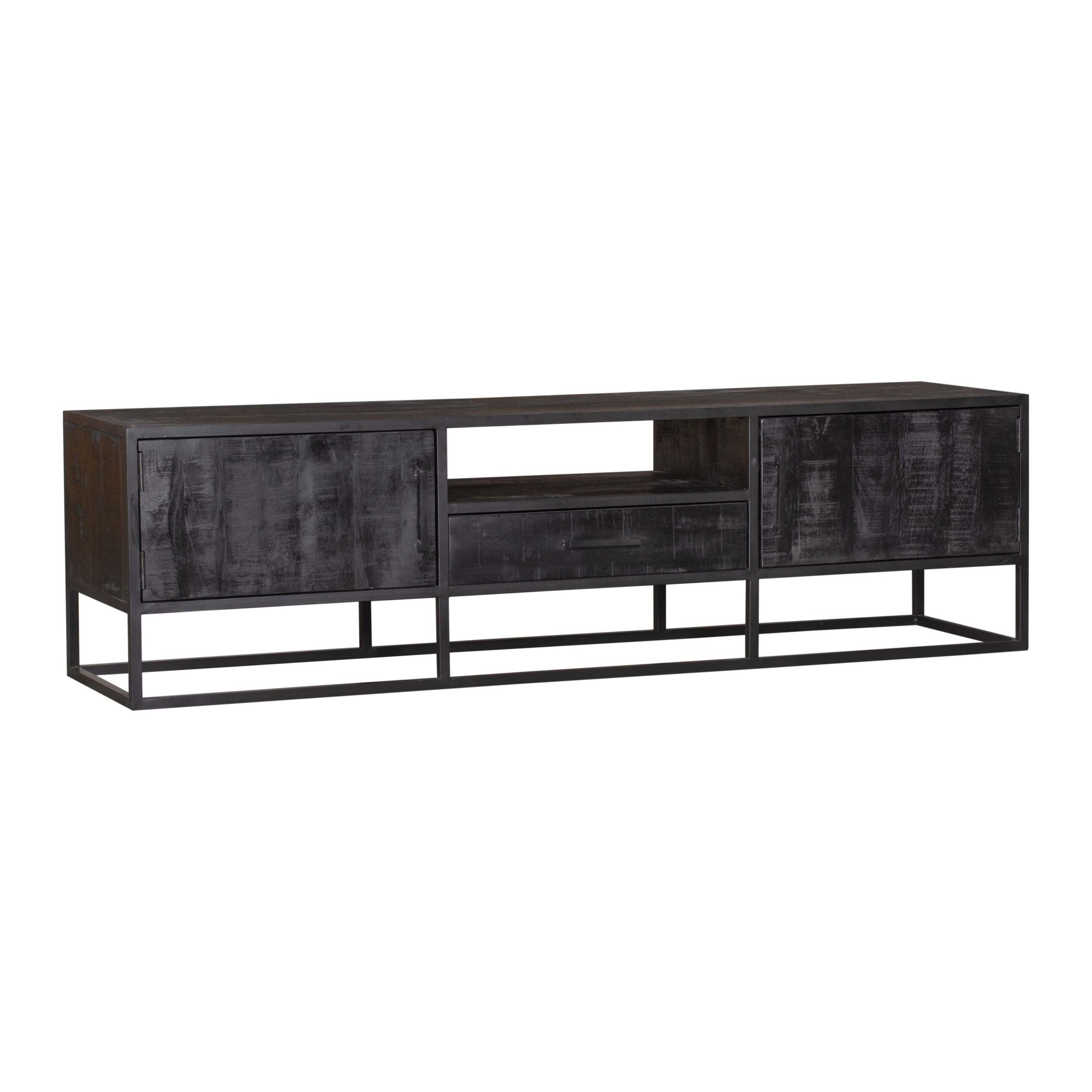 TV-meubel Denver Black 180 cm | Mangohout en staal