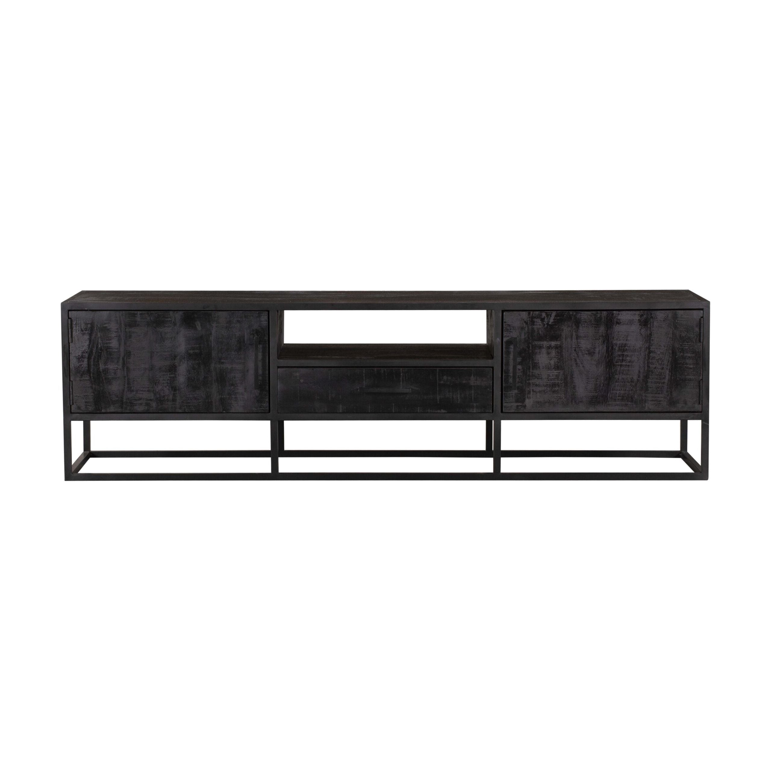 TV-meubel Denver Black 180 cm | Mangohout en staal