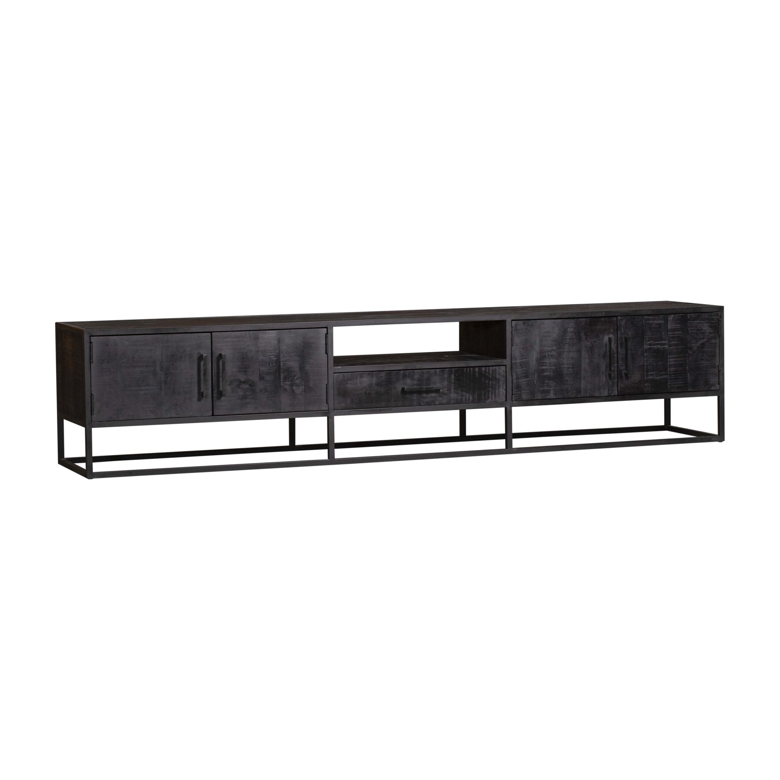 TV-meubel Denver Black 240 cm | Mangohout en staal