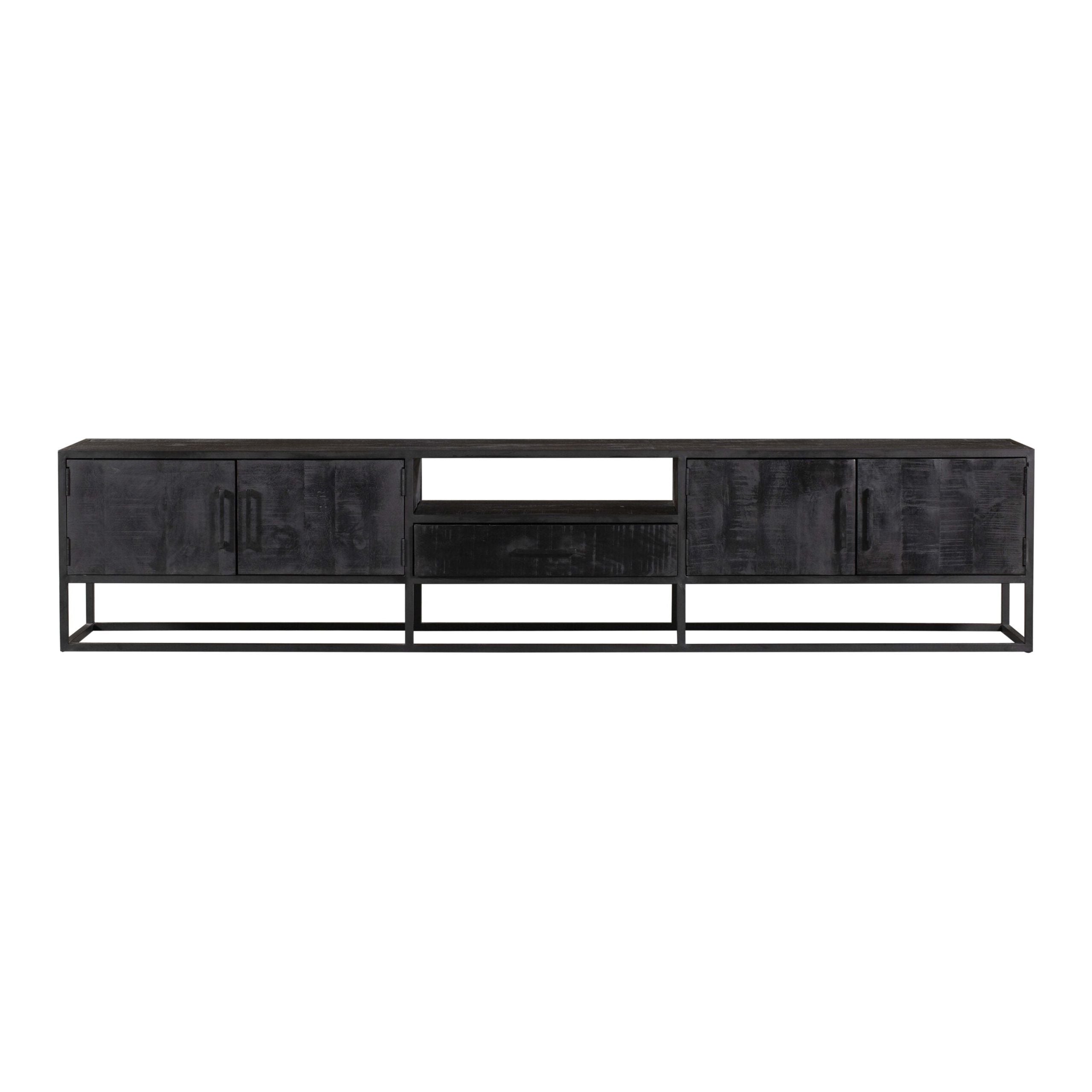 TV-meubel Denver Black 240 cm | Mangohout en staal