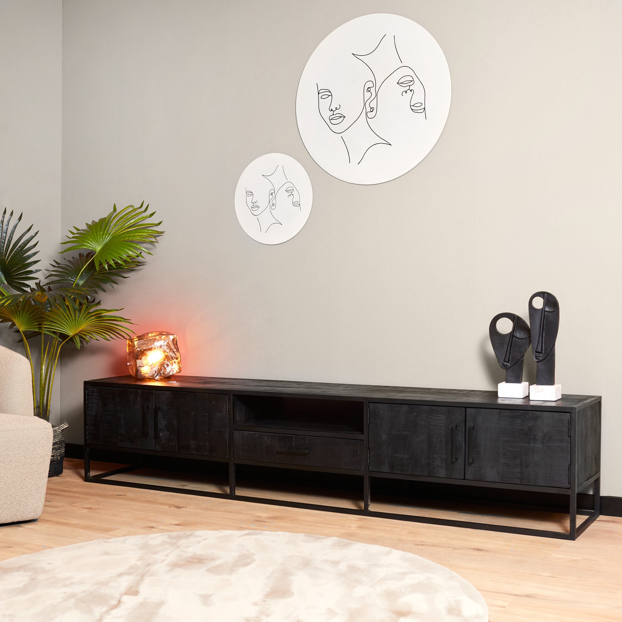 TV-meubel Denver Black 240 cm | Mangohout en staal