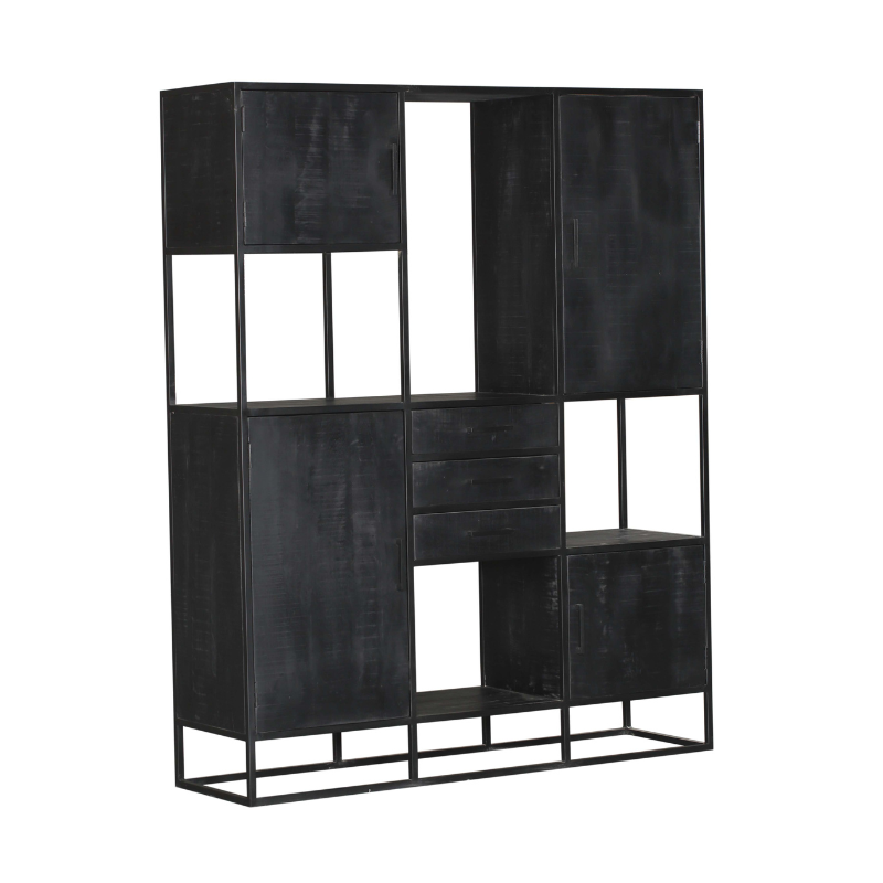 black compartment cabinet | Denver | Mango wood | x 160 x 200(h) cm