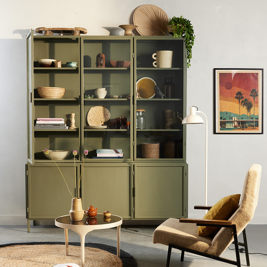 Vitrinekast garland 6-deurs – olive green