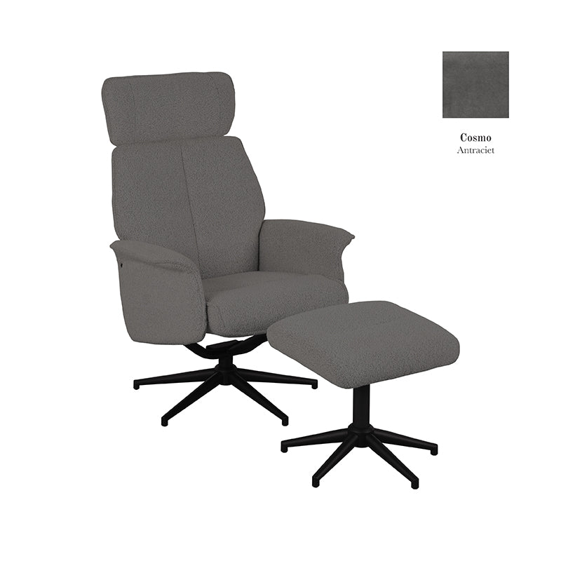 LABEL51 Fauteuil Verdal - Antraciet - Cosmo - Incl. Ottoman