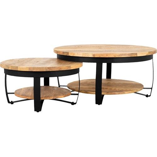 Iron paras coffee table 65 black iron stand, wood natural