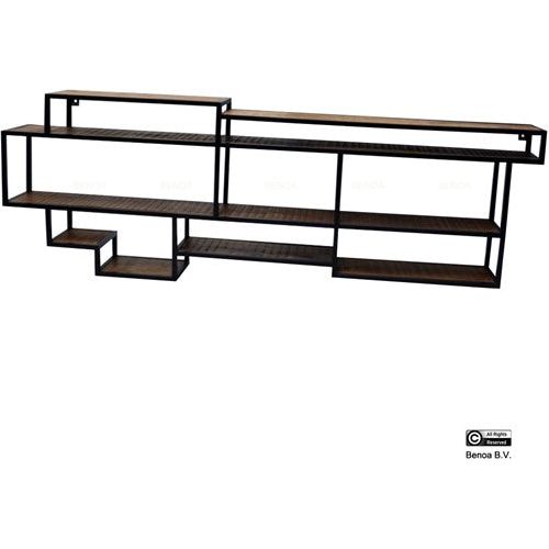 Iron & wooden rectangular wall rack 200 iron black
