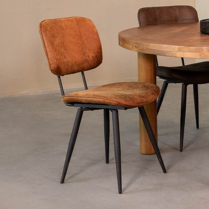 LABEL51 Eetkamerstoel Fos - Cognac - Leder - Zwart Metalen