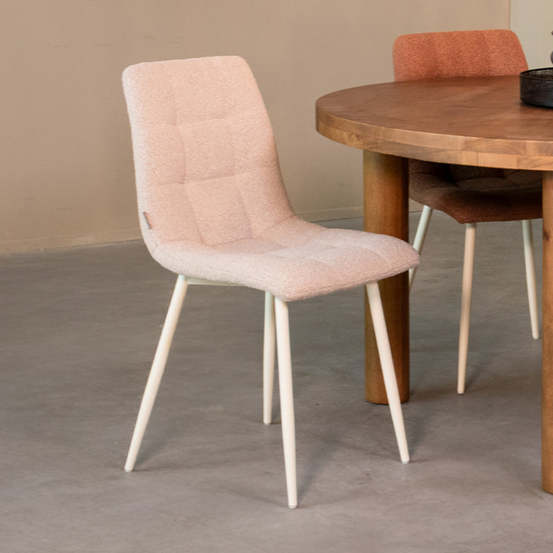 LABEL51 Eetkamerstoel Nino - Wit - Boucle - Wit Metalen