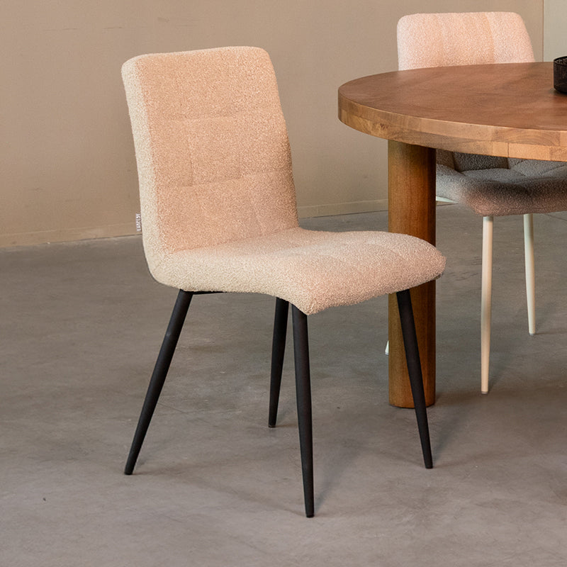 LABEL51 Eetkamerstoel Sam - Zand - Boucle - Zwart Metalen