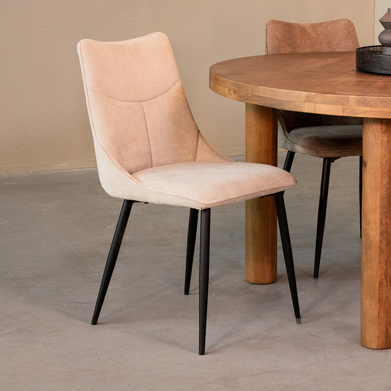 LABEL51 Eetkamerstoel Riv - Naturel - Stof - Zwart Metalen