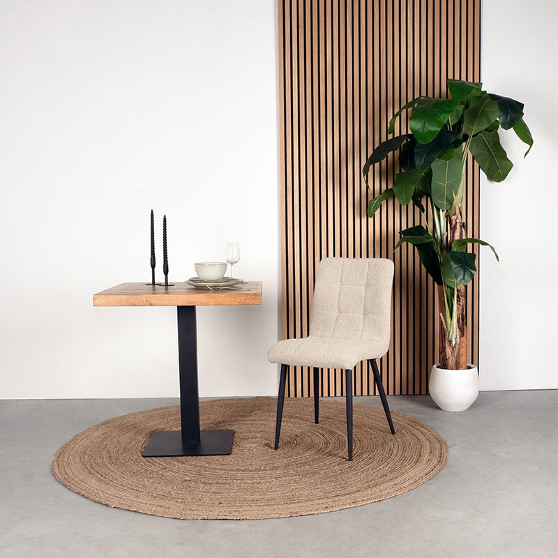 LABEL51 Eetkamerstoel Sam - Naturel - Boucle - Zwart Metalen