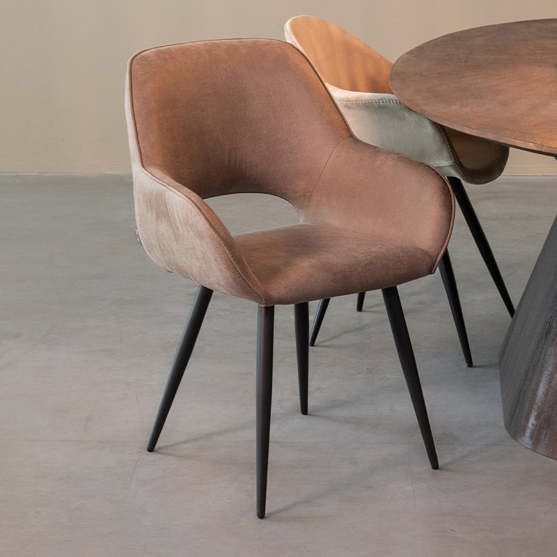 LABEL51 Eetkamerstoel Fer - Taupe - Micro Suede - Zwart