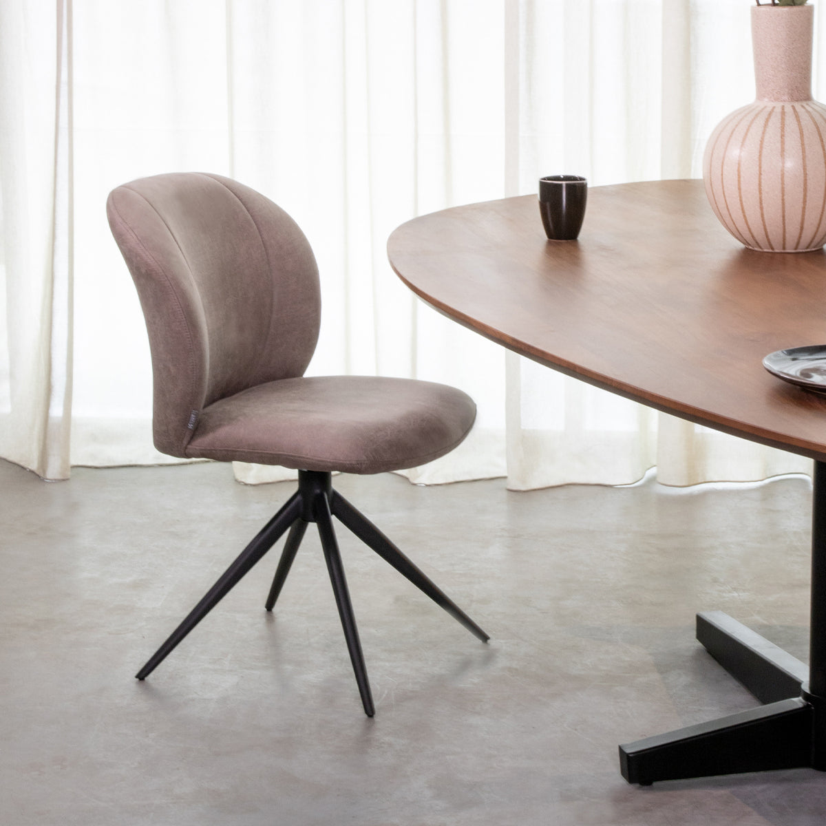 LABEL51 Eetkamerstoel Kimo - Taupe - Micro Suede - Zwart