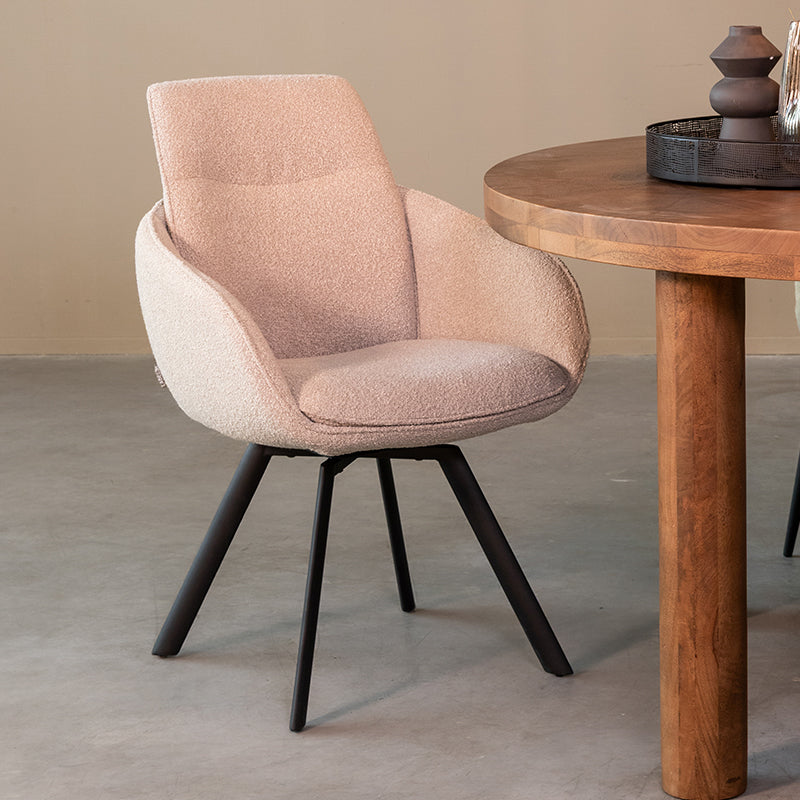 LABEL51 Eetkamerstoel Beauty - Naturel - Boucle - Zwart