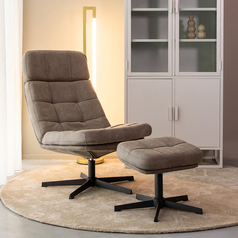 LABEL51 Fauteuil Alvar - Taupe - Micro Suede - Incl. Hocker