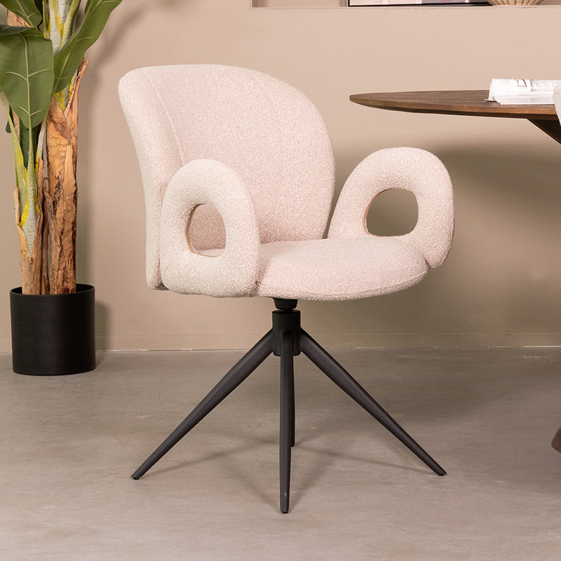 LABEL51 Eetkamerstoel Neo - Naturel - Boucle - Zwart Metalen