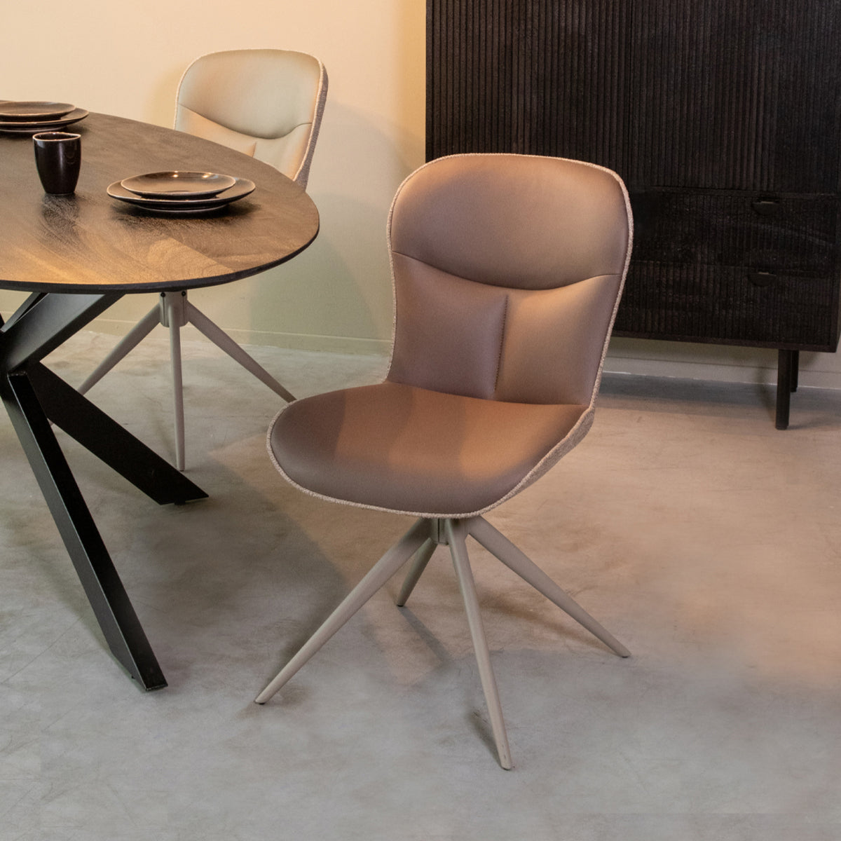 LABEL51 Eetkamerstoel Thorben - Bruin - Microvezel - Taupe