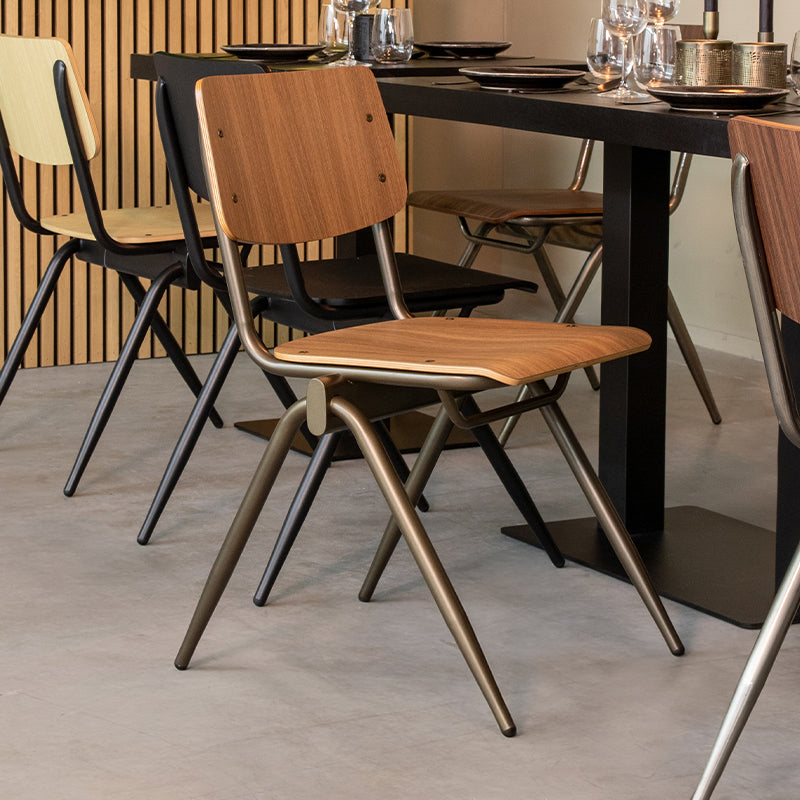 LABEL51 Eetkamerstoel Solid - Walnoot - Hout - Goud Metalen
