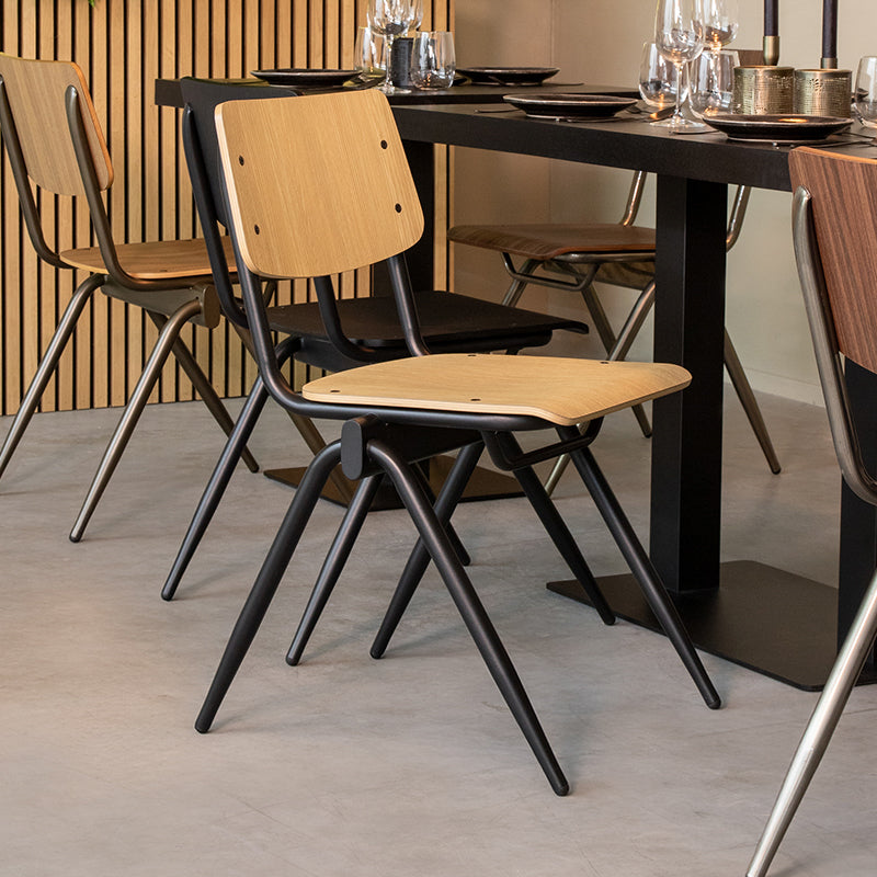LABEL51 Eetkamerstoel Solid - Naturel - Hout - Zwart Metalen