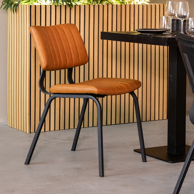 LABEL51 Eetkamerstoel Gusto - Cognac - Stof, metaal & hout -