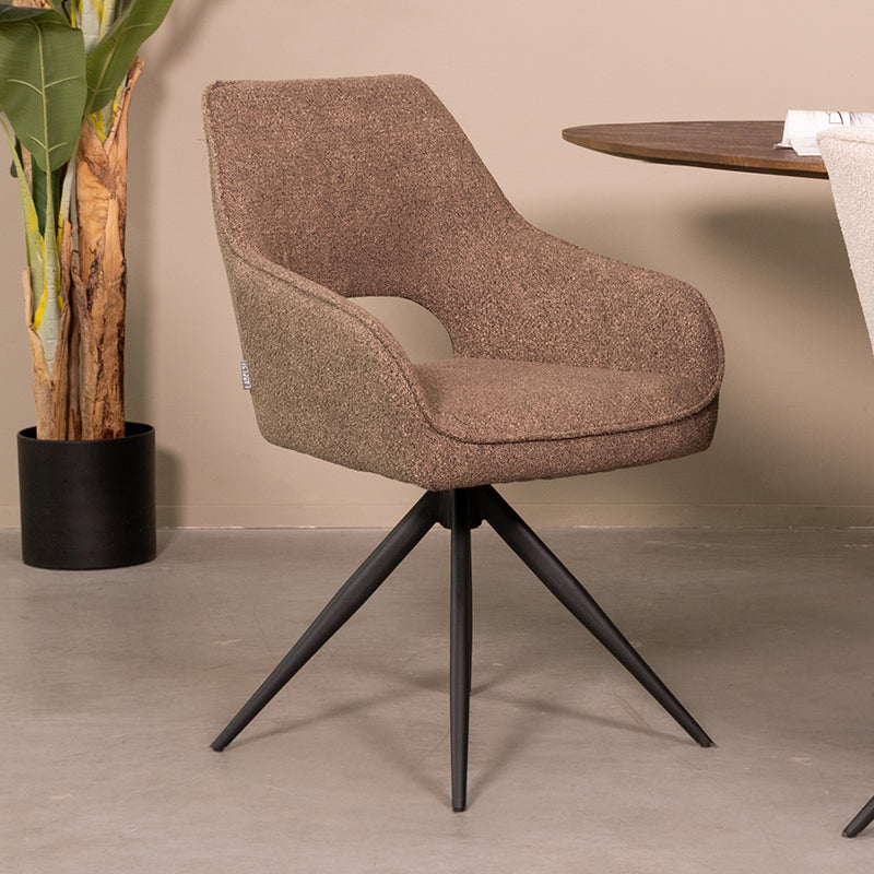 LABEL51 Eetkamerstoel Finley - Bruin - Boucle - Zwart