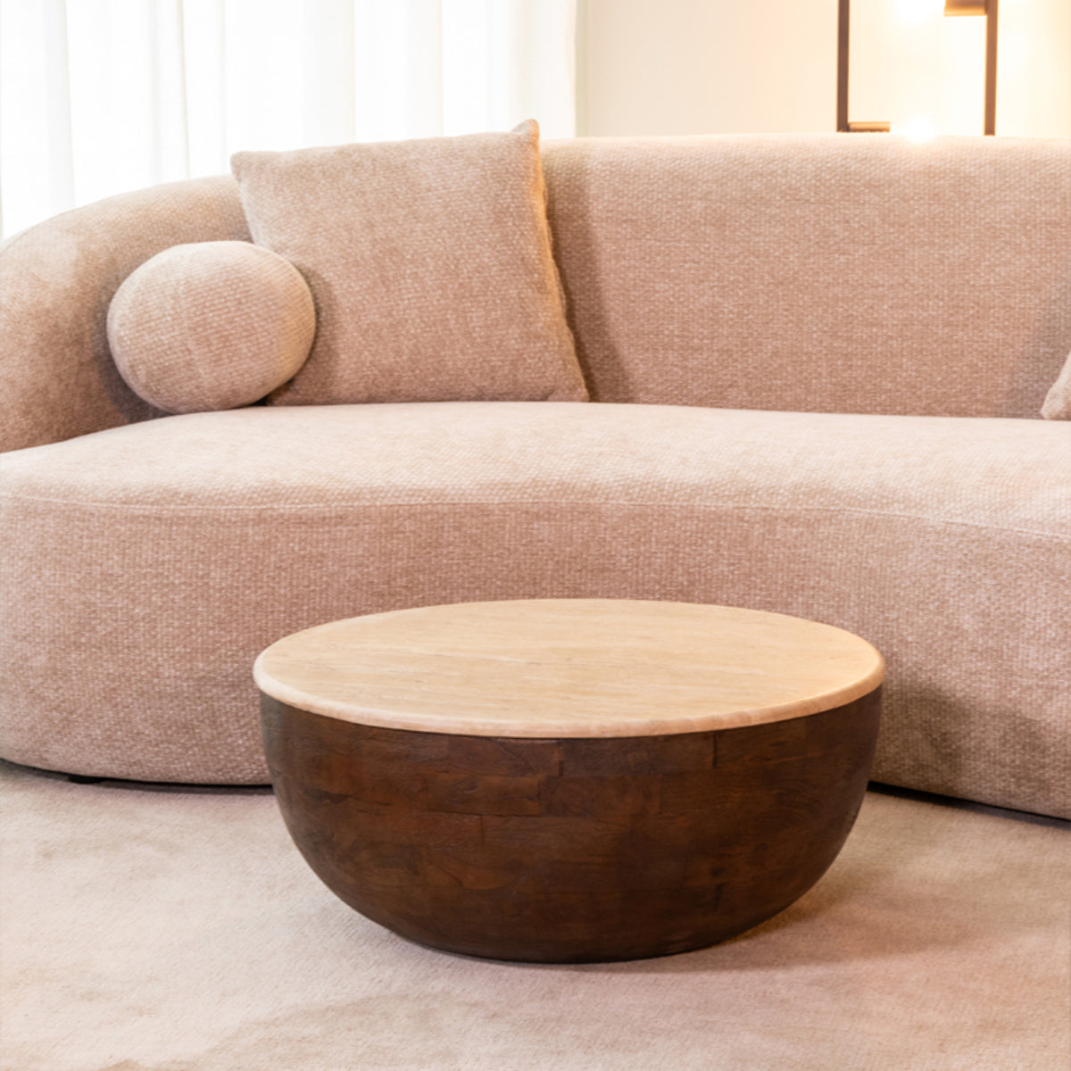 LABEL51 Salontafel Bowl - Espresso - Travertin - 70 cm -