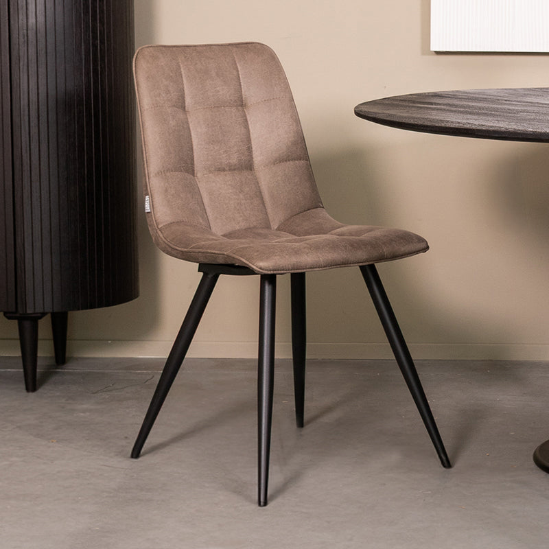 LABEL51 Eetkamerstoel Bistro - Taupe - Micro Suede - Zwart