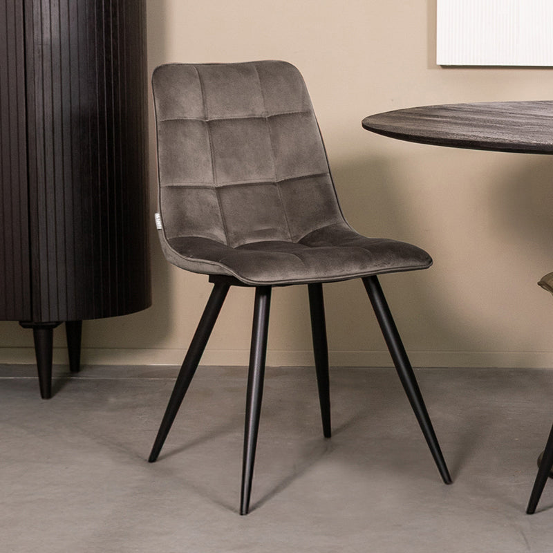 LABEL51 Eetkamerstoel Bistro - Taupe - Fluweel - Zwart