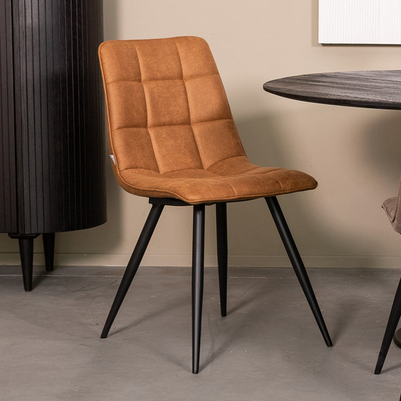 LABEL51 Eetkamerstoel Bistro - Cognac - Micro Suede - Zwart