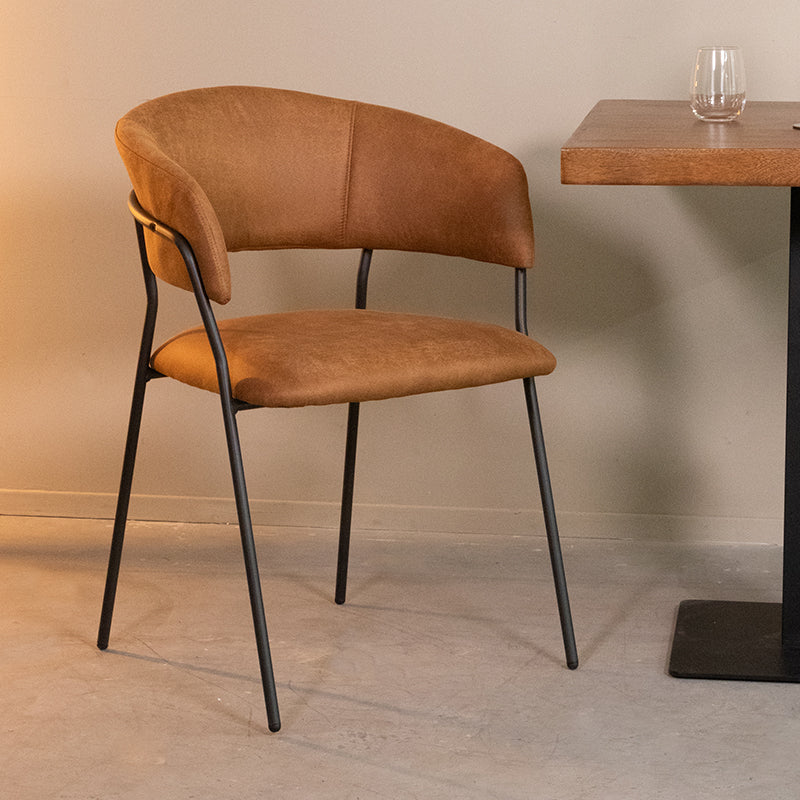 LABEL51 Eetkamerstoel Luuk - Cognac - Micro Suede - Zwart