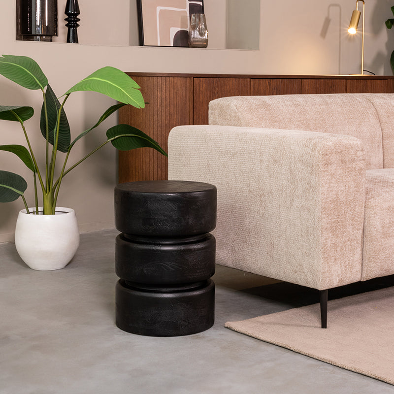 LABEL51 Bijzettafel Milly - Zwart - Mangohout - 35 cm - Rond