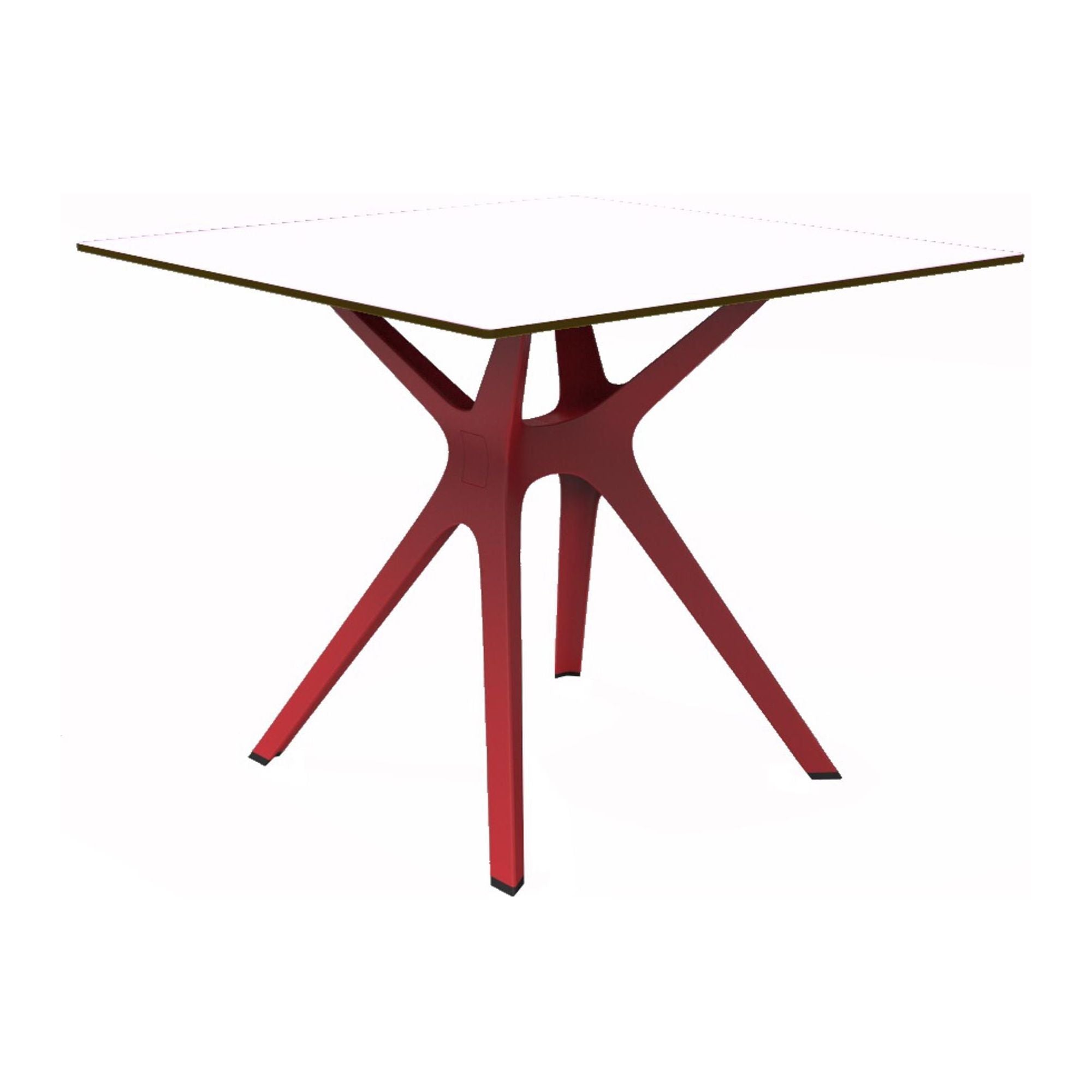 Vierkante tafel 90x90 rood voet wit blad